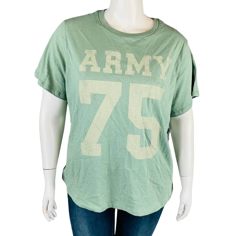 US Army Womans Sz 2X Plus Crewneck T-Shirt Green Army 75 Short Sleeve Crop‎ NWT